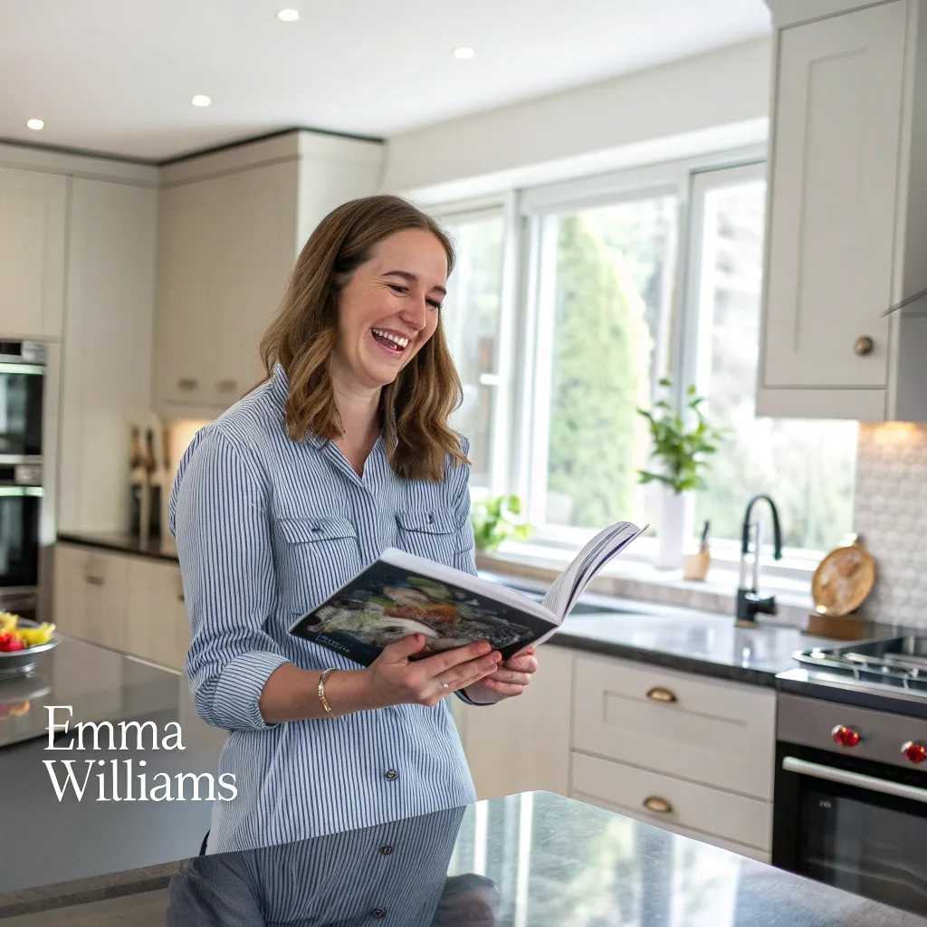 Emma Williams enjoying her new kitchen appliances